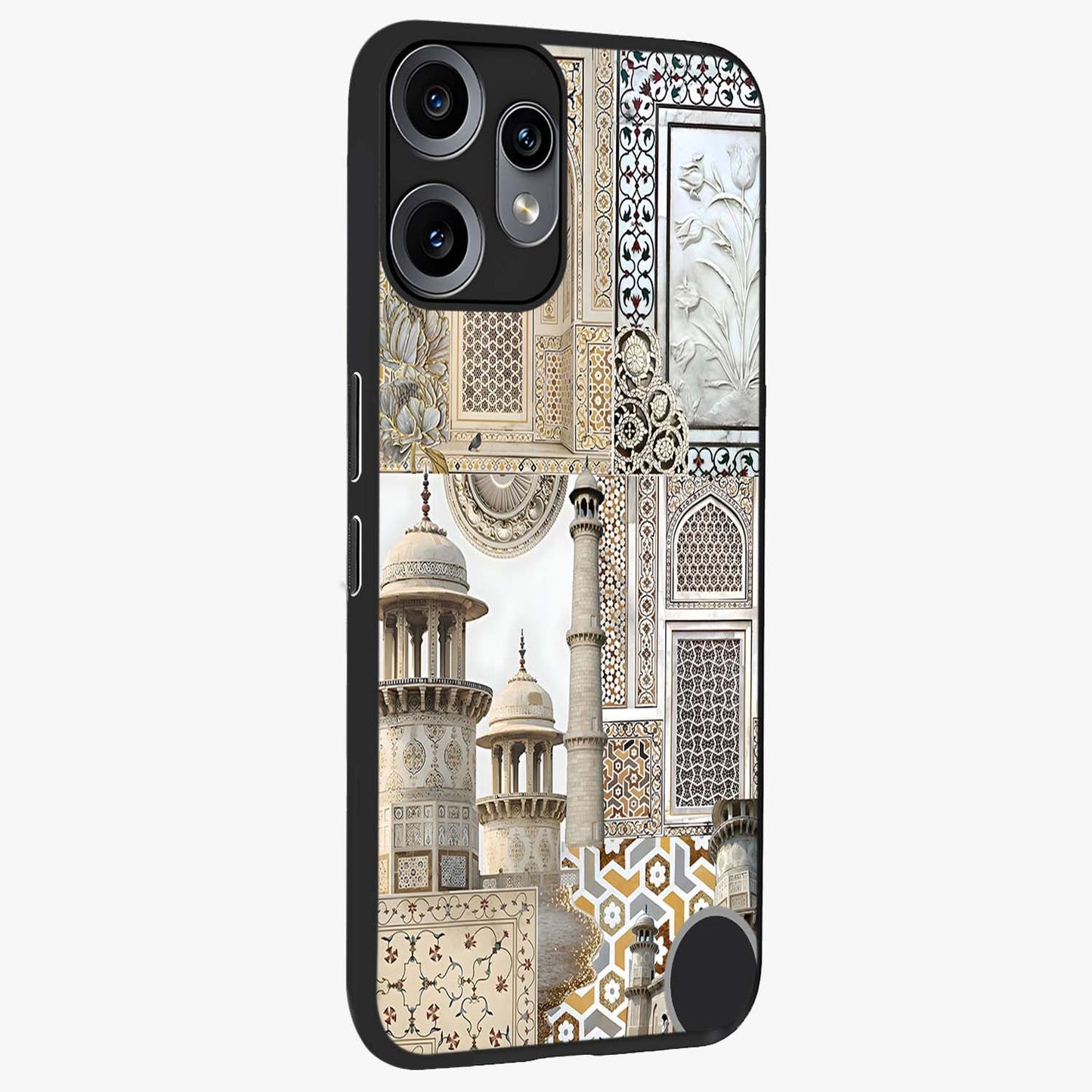 Mughal Marble Legacy Glass Case upright view showcasing ornate Mughal design with luxurious traditional theme.