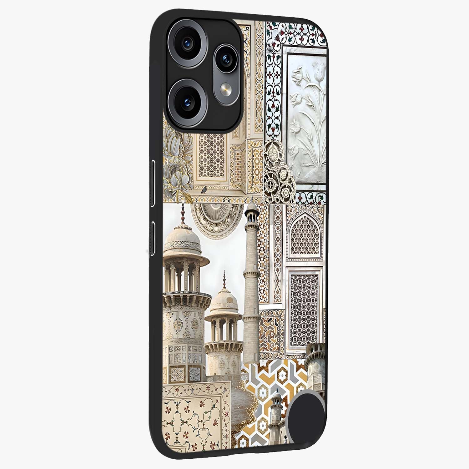 Mughal Marble Legacy Glass Case upright view showcasing ornate Mughal design with luxurious traditional theme.