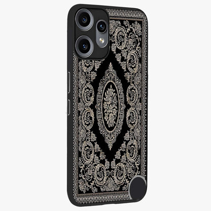 Noir Bloom Elegance Glass Case upright view showcasing graceful floral artwork with luxurious dark theme.