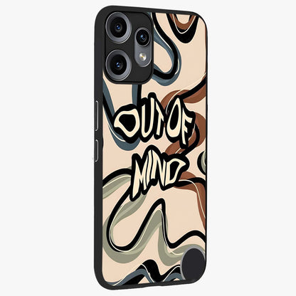 Out Of Mind Glass Case upright view showcasing striking typography artwork with edgy conceptual theme.