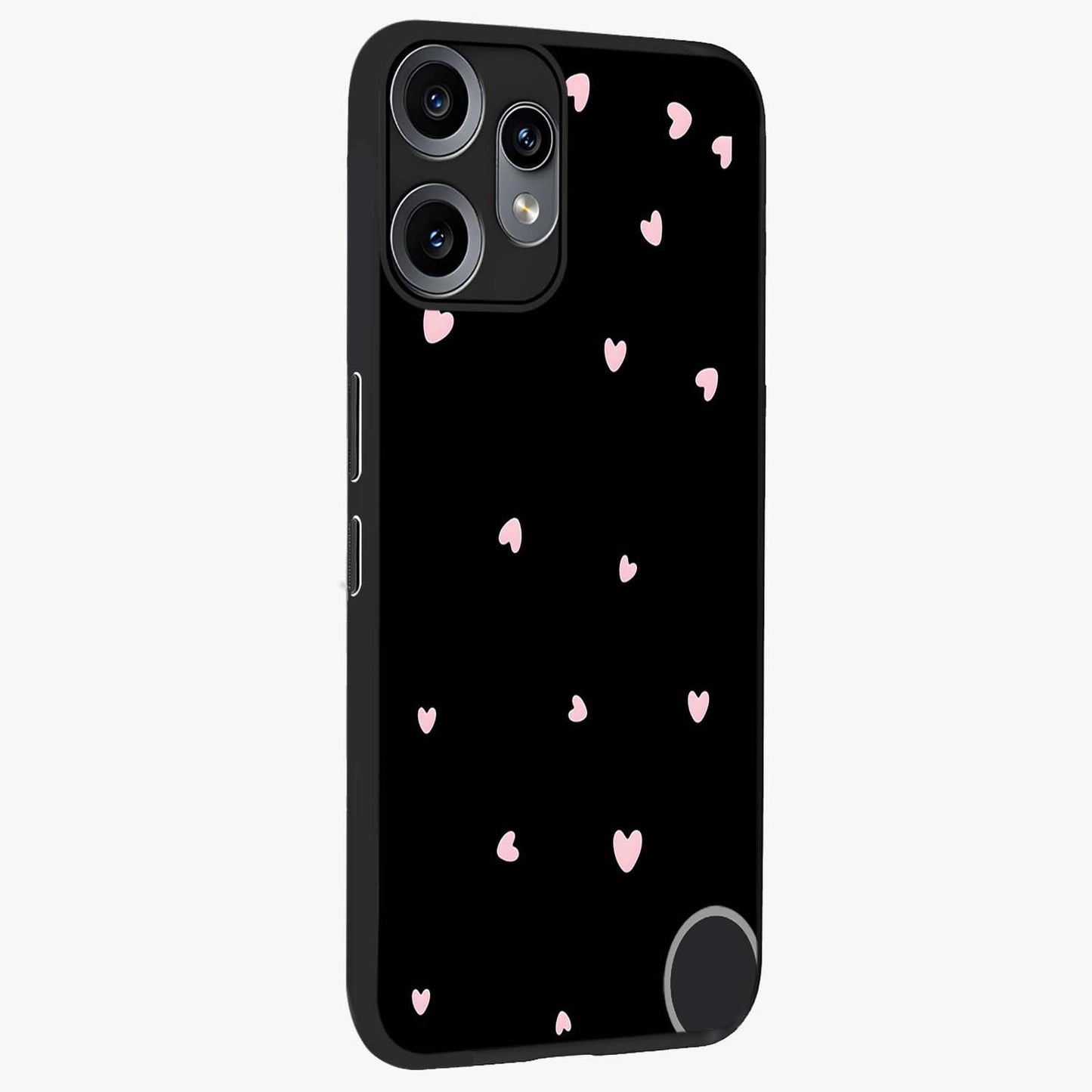 Pink Love Drops Glass Case upright view showcasing charming heart drop artwork with romantic playful theme.