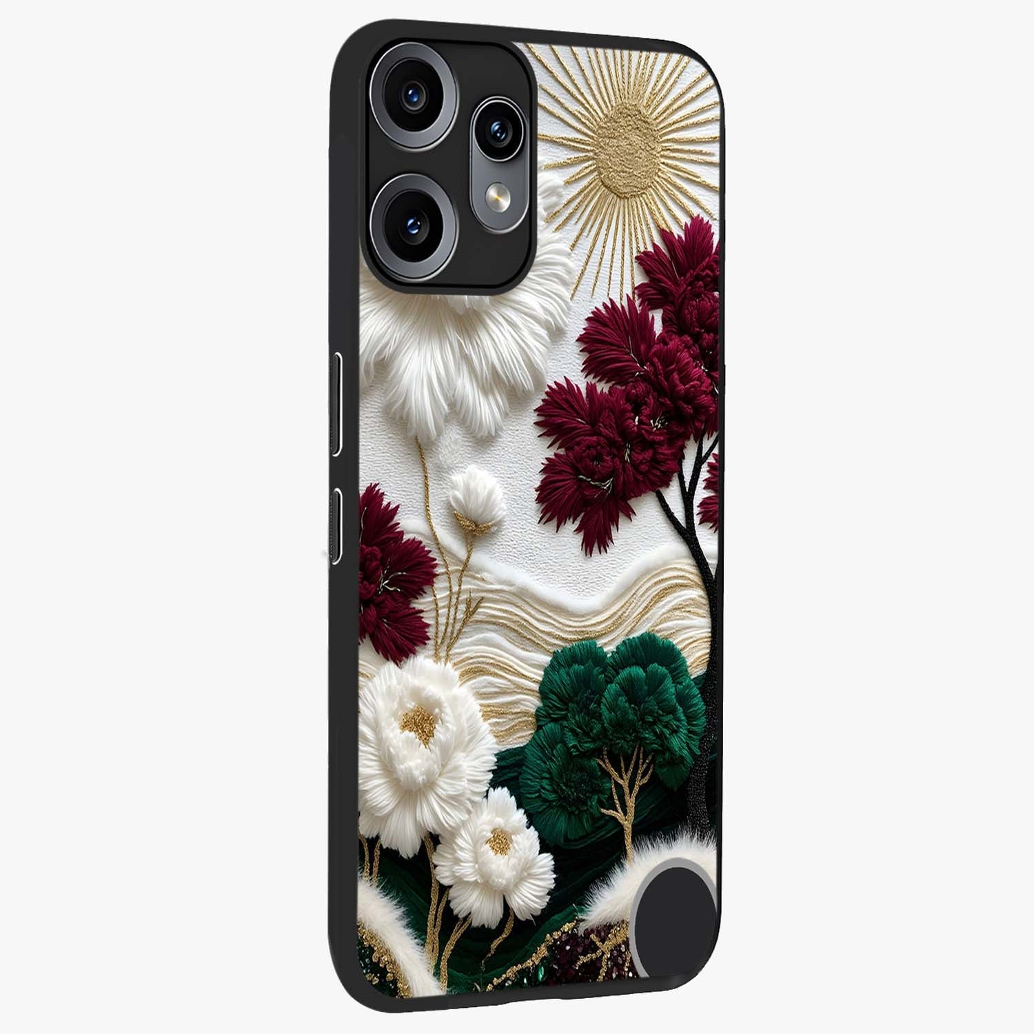 Radiant Bloom Elegance Glass Case upright view showcasing decorative flower artwork with refined botanical theme.