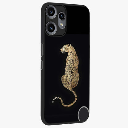 Regal Leopard Glass Case upright view showcasing striking leopard artwork with fierce wildlife theme.