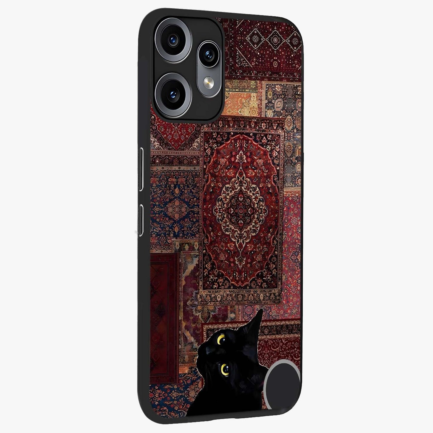Regal Magic Cat Apple Glass Case upright view showcasing charming cat artwork with playful magical theme.