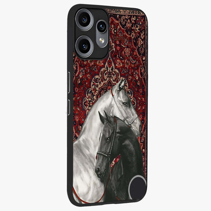 Regal Stallion Tapestry Glass Case upright view showcasing powerful horse artwork with elegant tapestry theme.