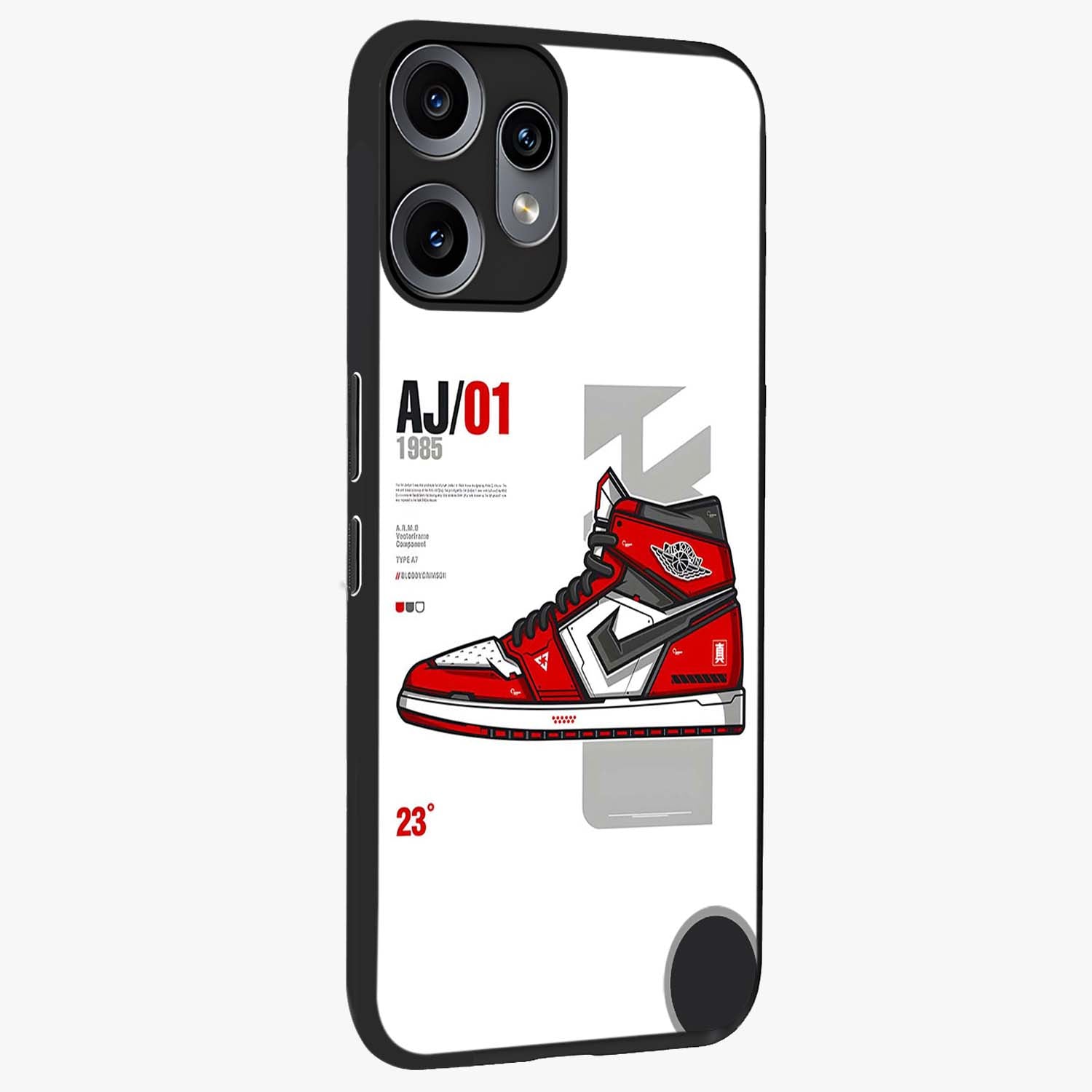 Retro Sneaker Blueprint Glass Case upright view showcasing stylish sneaker illustration with vintage streetwear theme.