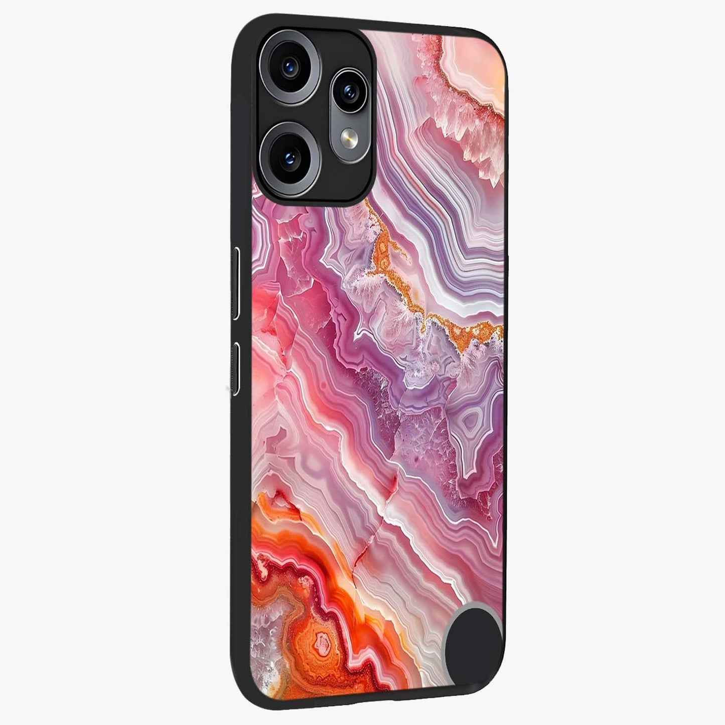 Rose Quartz Marble Glass Case upright view showcasing decorative marble artwork with luxurious pastel theme.