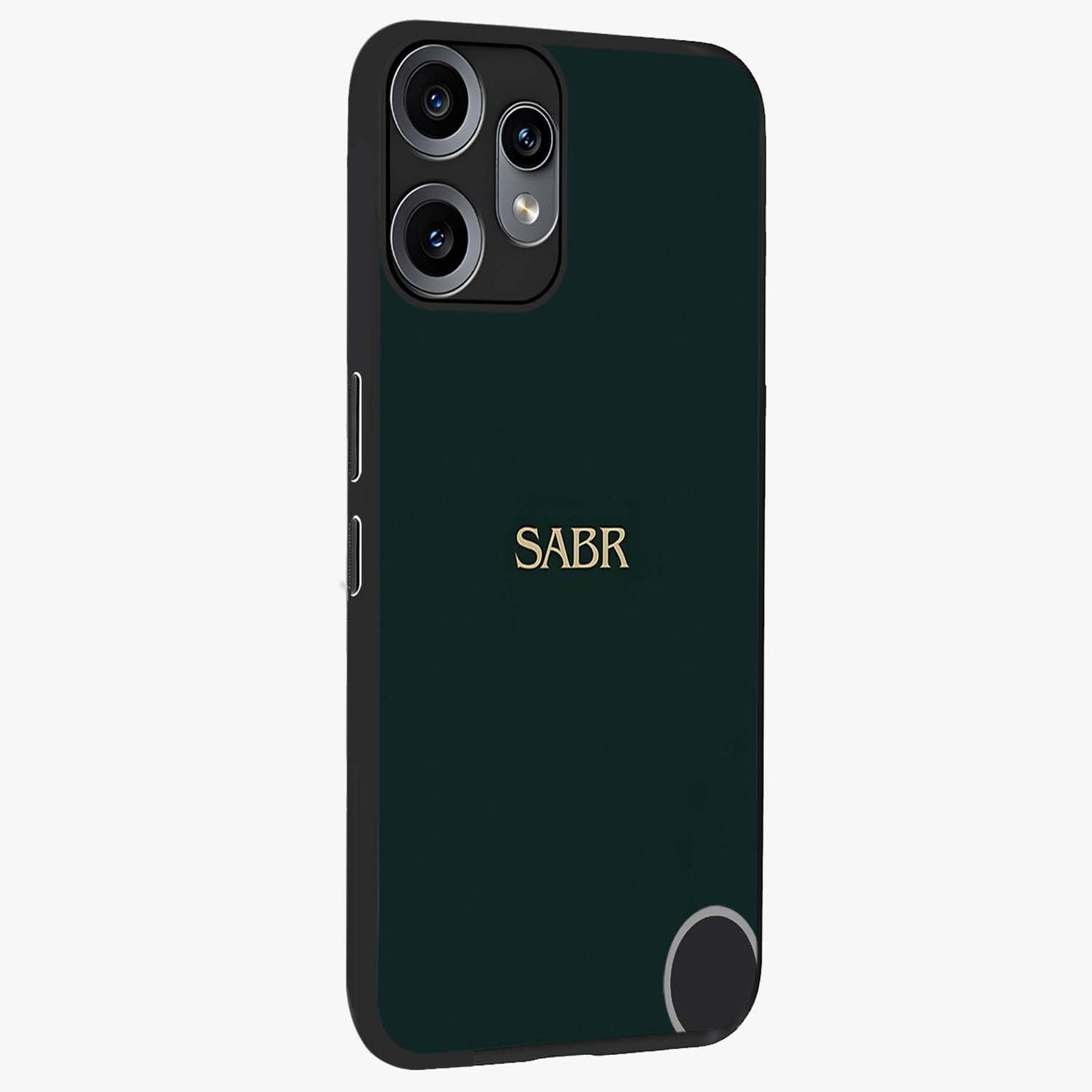 Sabr Minimal Patience Glass Case upright view showcasing calm minimalist artwork with motivational patience theme.
