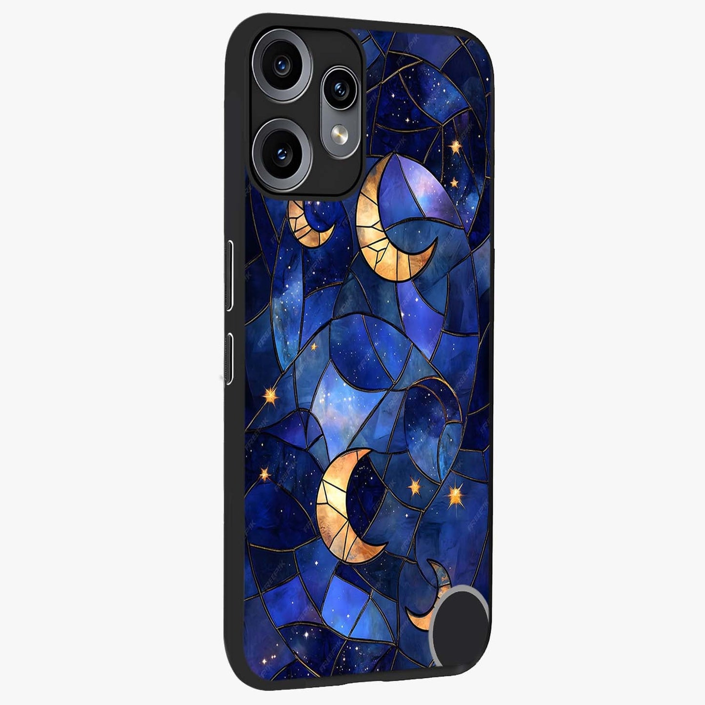 Starlit Sky Tapestry Glass Case upright view showcasing elegant starry sky artwork with cosmic decorative theme.