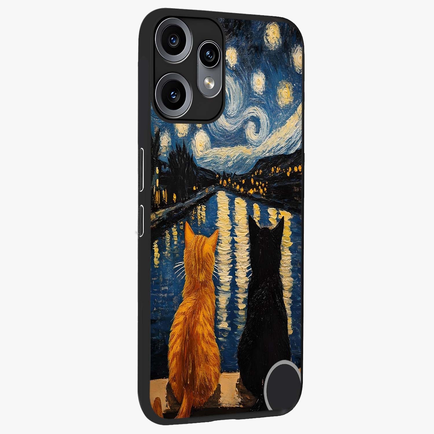 Starry River Cats Glass Case upright view showcasing adorable cat artwork with magical river and stars theme.