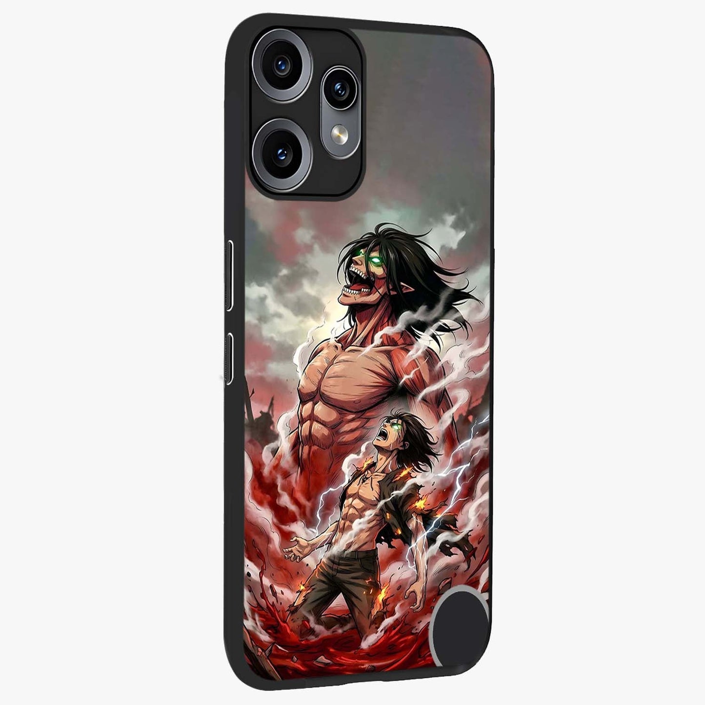 Titan Awakening Fury Glass Case upright view showcasing intense titan artwork with epic fantasy theme.