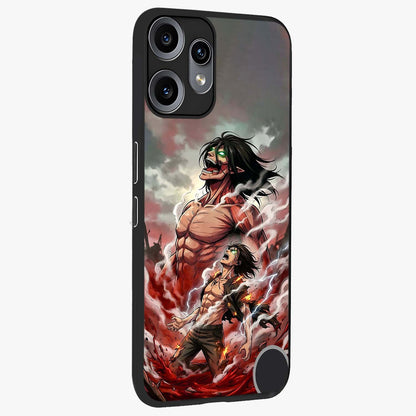 Titan Awakening Fury Glass Case upright view showcasing intense titan artwork with epic fantasy theme.