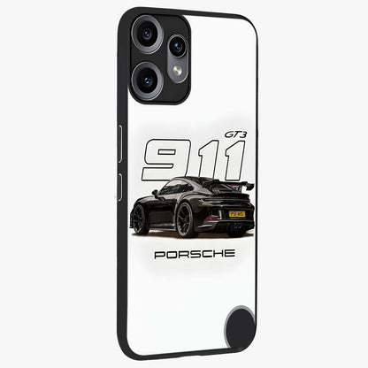 Turbo Legacy Icon Glass Case upright view showcasing bold racing inspired artwork with classic car theme.