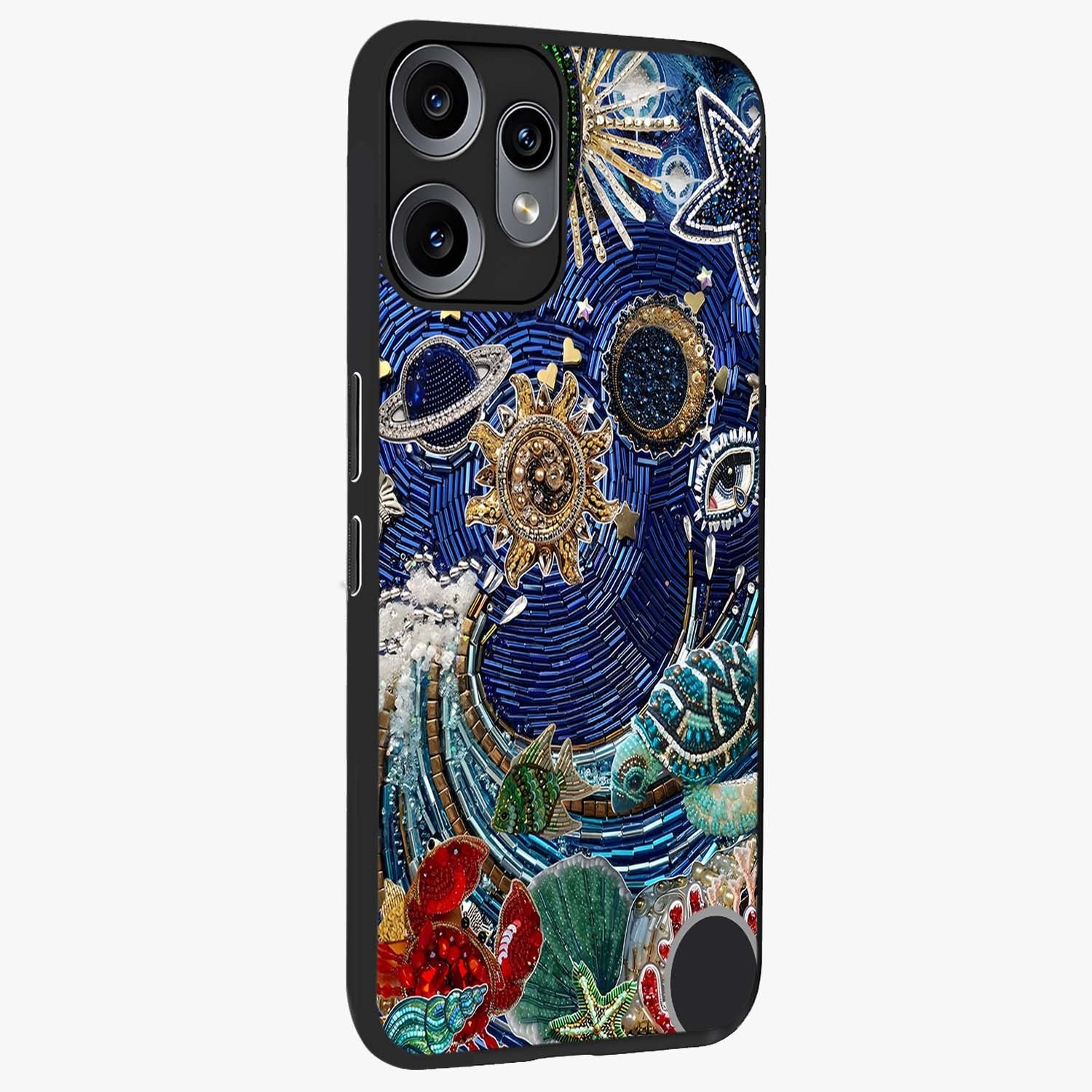 Universe Underwater Spark Glass Case upright view showcasing magical underwater galaxy artwork with vibrant cosmic theme.