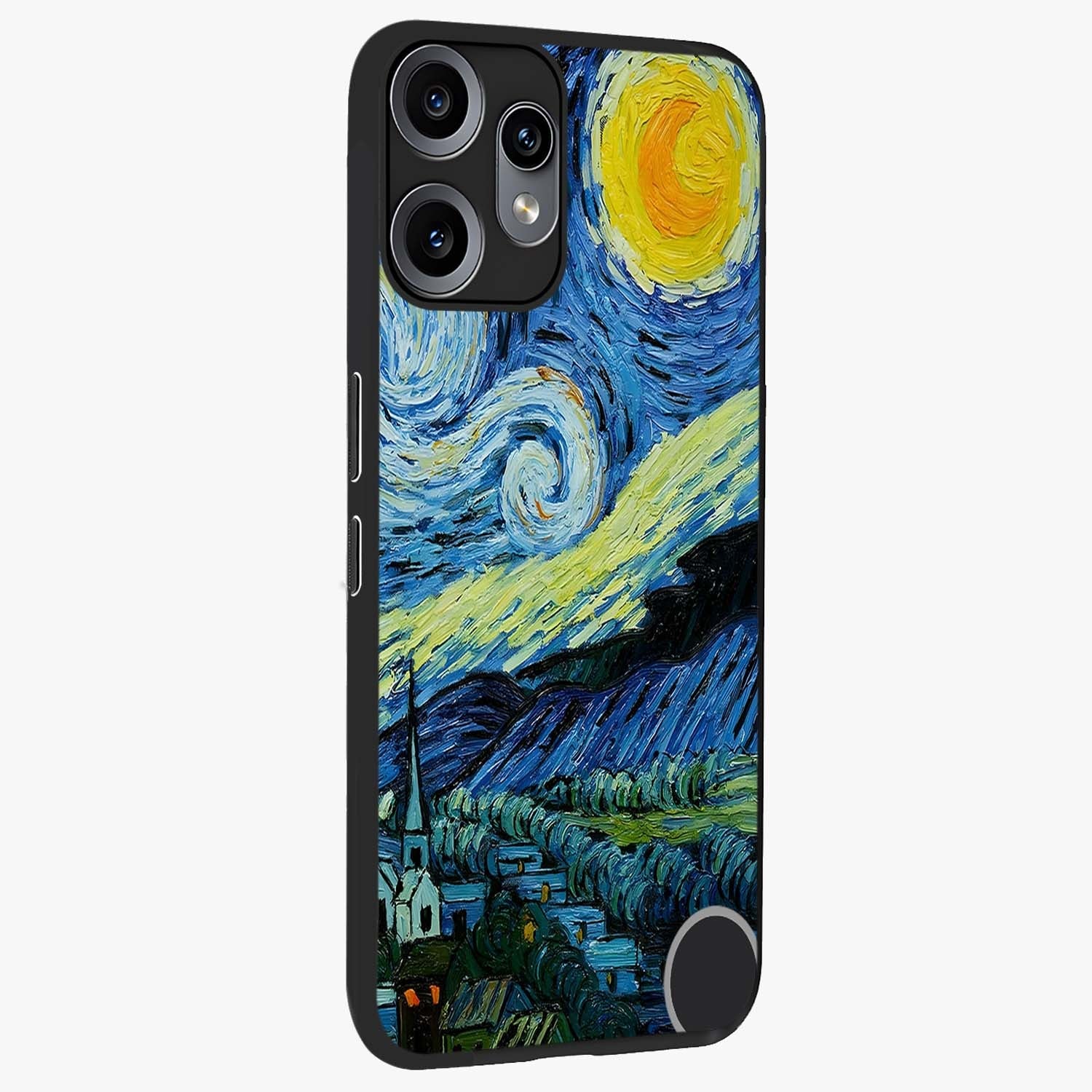 Van Gogh Art Glass Case upright view showcasing expressive painting style artwork with timeless artistic theme.