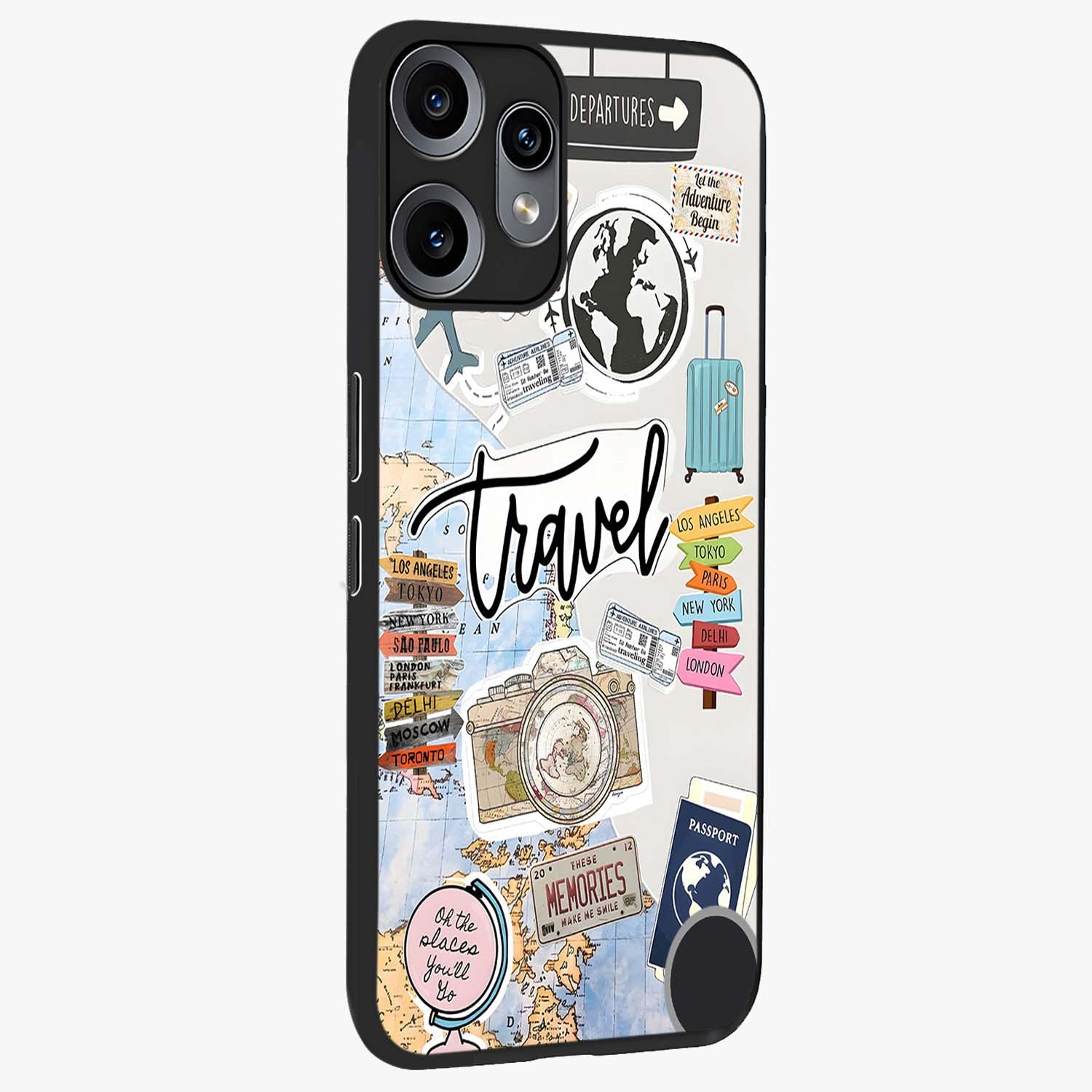 Wanderlust Journal Glass Case upright view showcasing wanderlust inspired artwork with creative exploration theme.