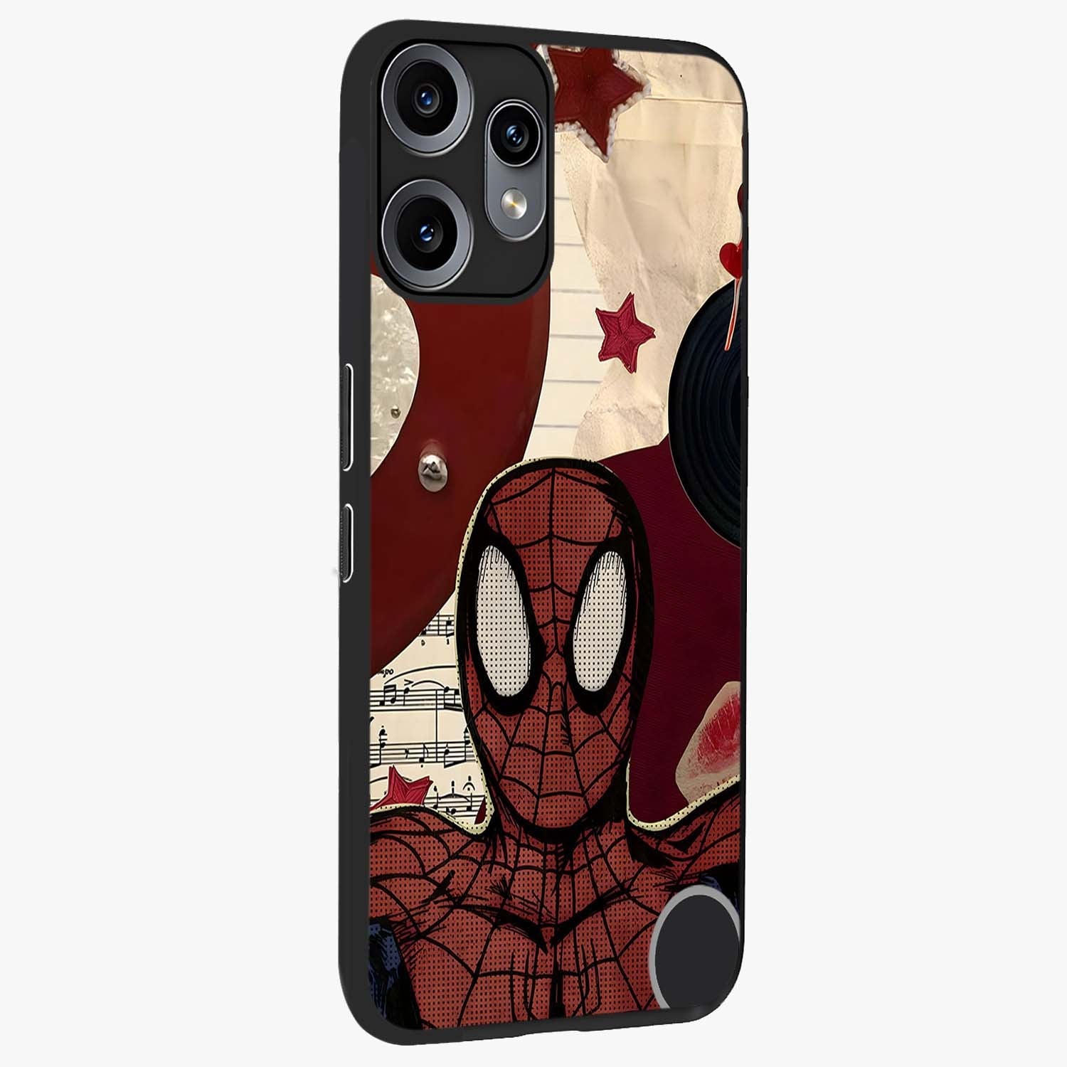 Web Warrior Vibes Glass Case upright view showcasing energetic superhero artwork with bold action theme.
