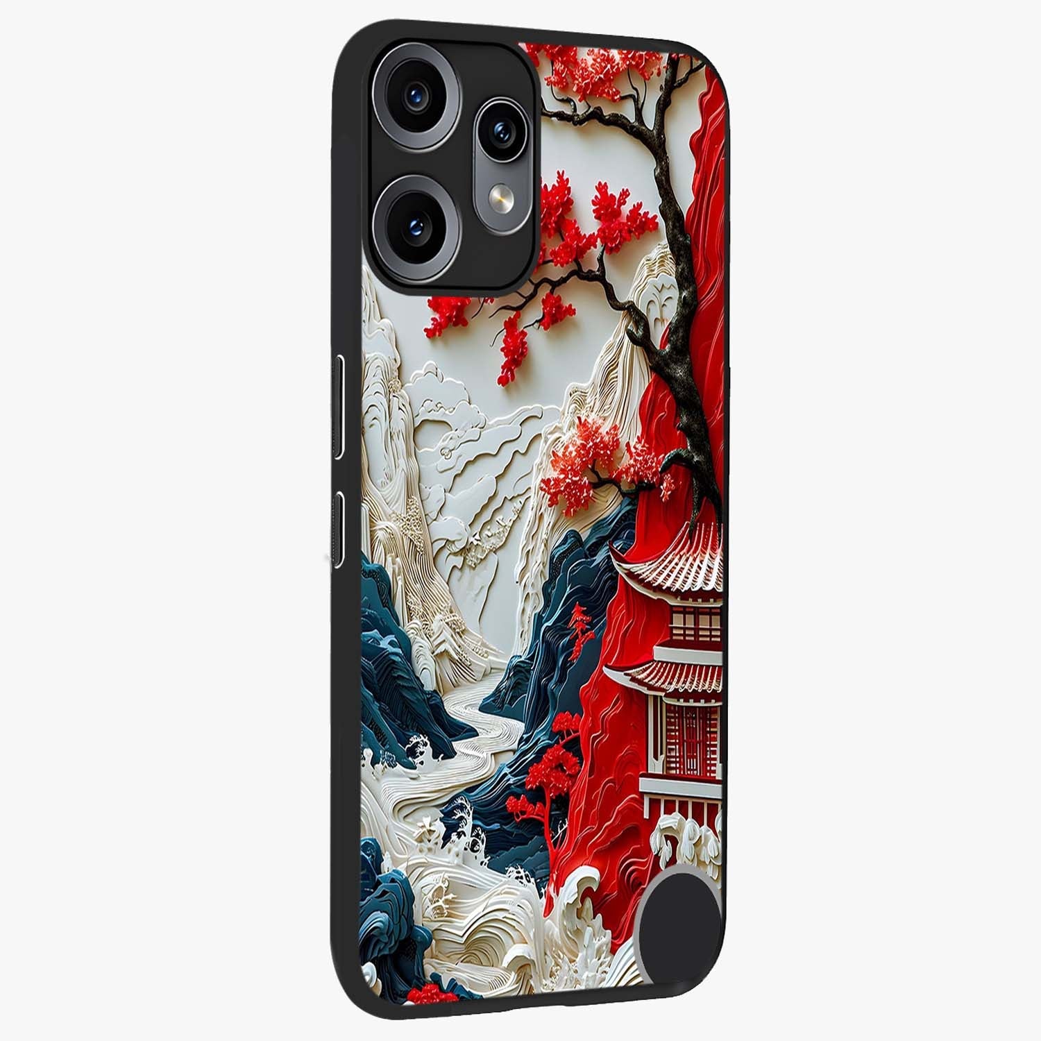 Whispers Of Sakura Waves Glass Case upright view showcasing delicate cherry blossom artwork with elegant nature theme.