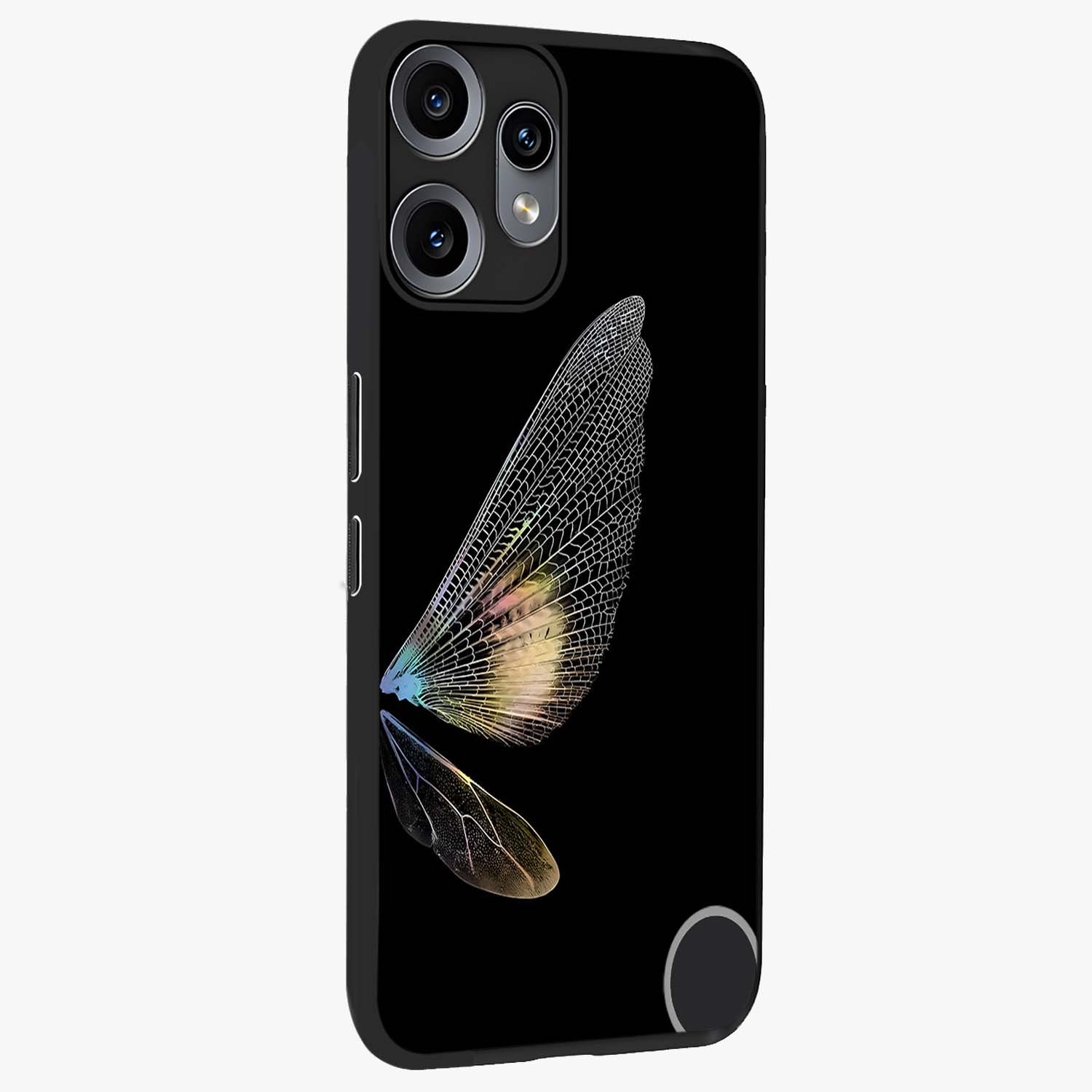 Whispers Of Wings Glass Case upright view showcasing elegant wing artwork with light airy theme.