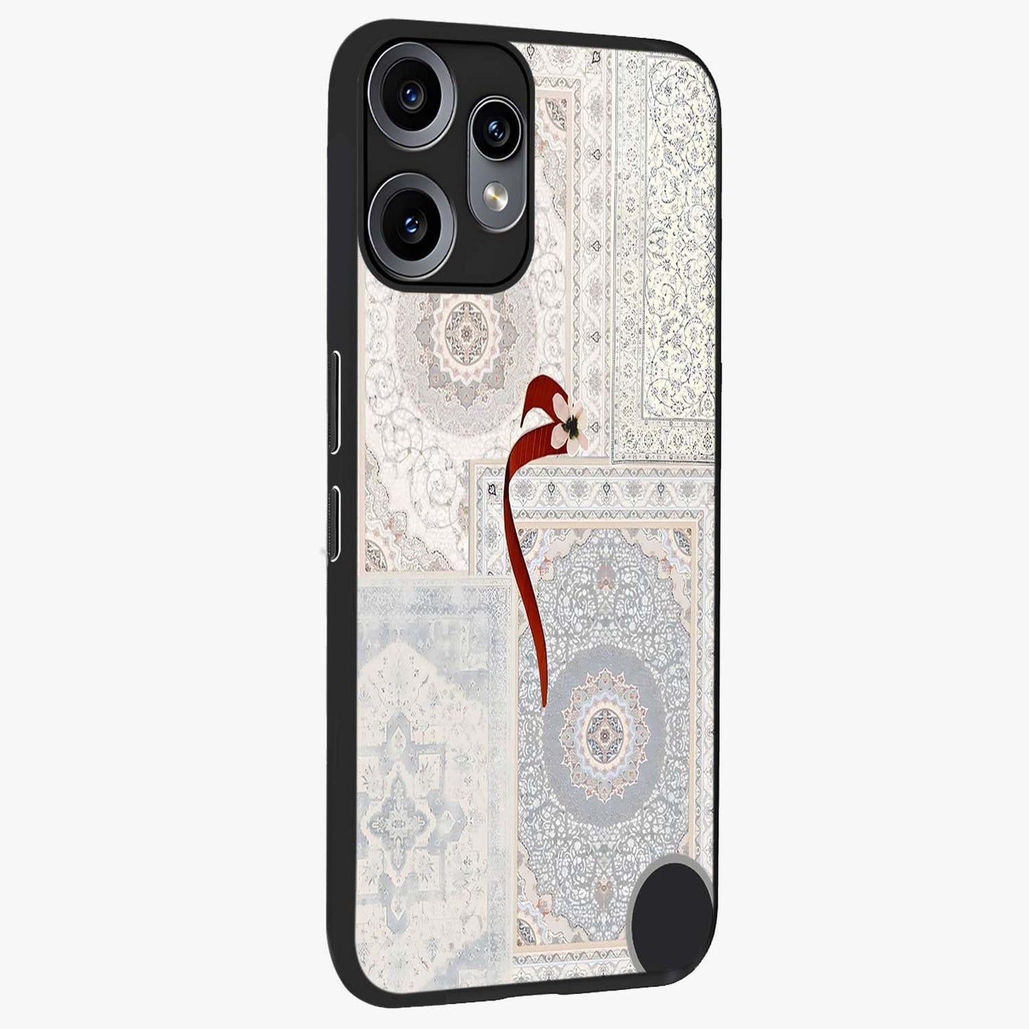 White Aesthetic Bow Glass Case upright view showcasing delicate ribbon bow artwork with cute minimalist theme.