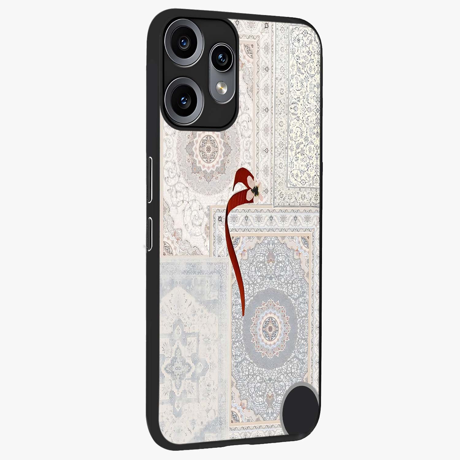 White Aesthetic Bow Glass Case upright view showcasing delicate ribbon bow artwork with cute minimalist theme.