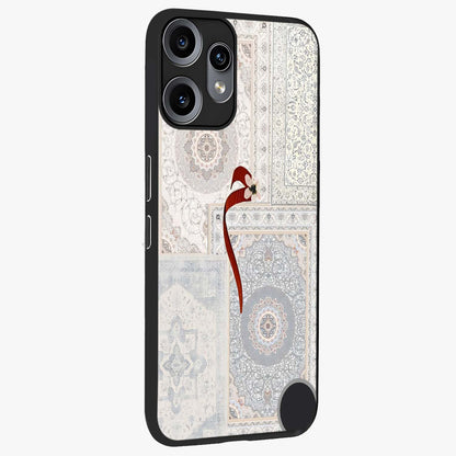White Aesthetic Bow Glass Case upright view showcasing delicate ribbon bow artwork with cute minimalist theme.