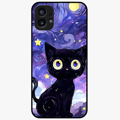 Abstract Cat Art Glass Case showing flat back view with artistic cat illustration and glossy glass finish.