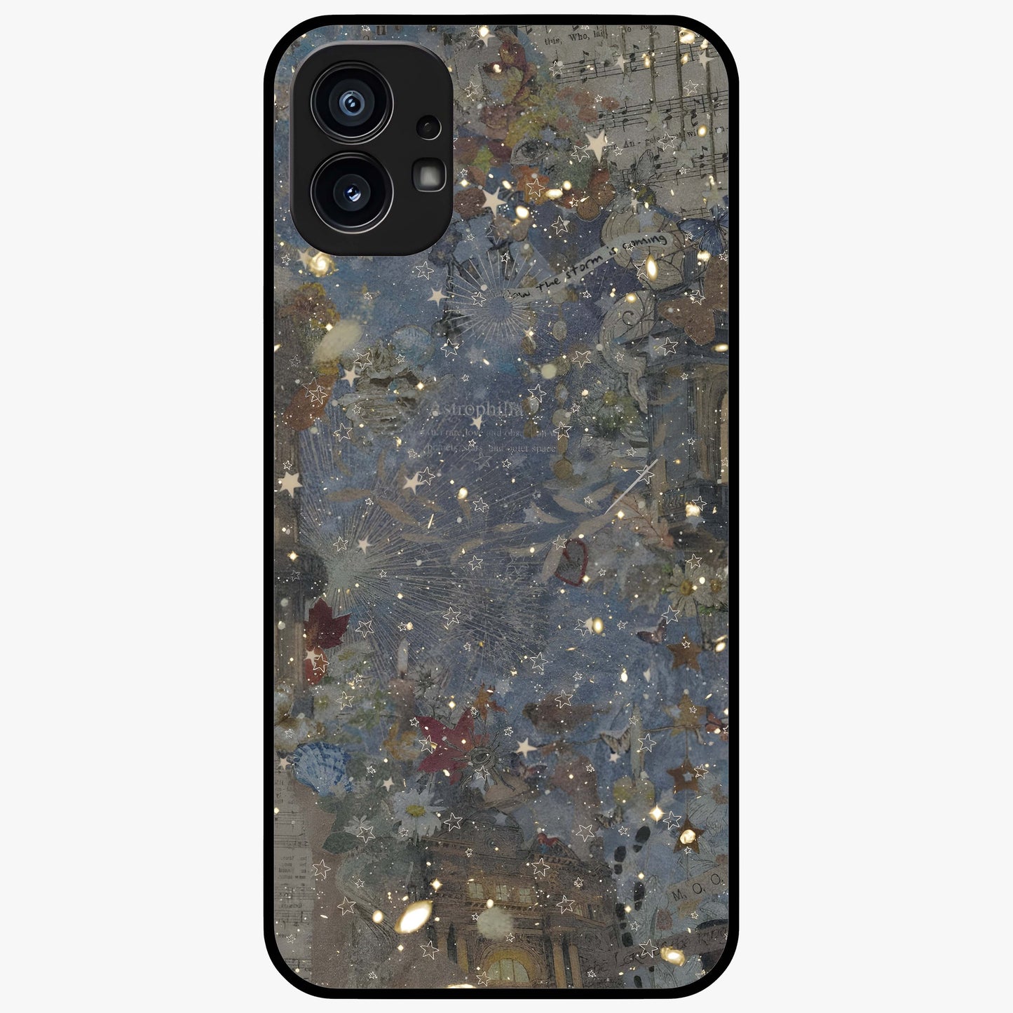Aesthetic Astrolophia Glass Case showing flat back view with dreamy aesthetic design and glossy glass finish.