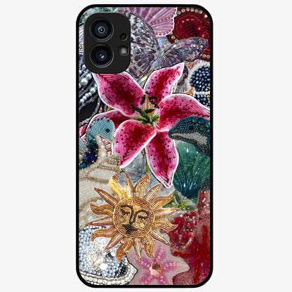Beaded Garden Fantasy Glass Case showing flat back view with dreamy garden bead artwork and glossy glass finish.