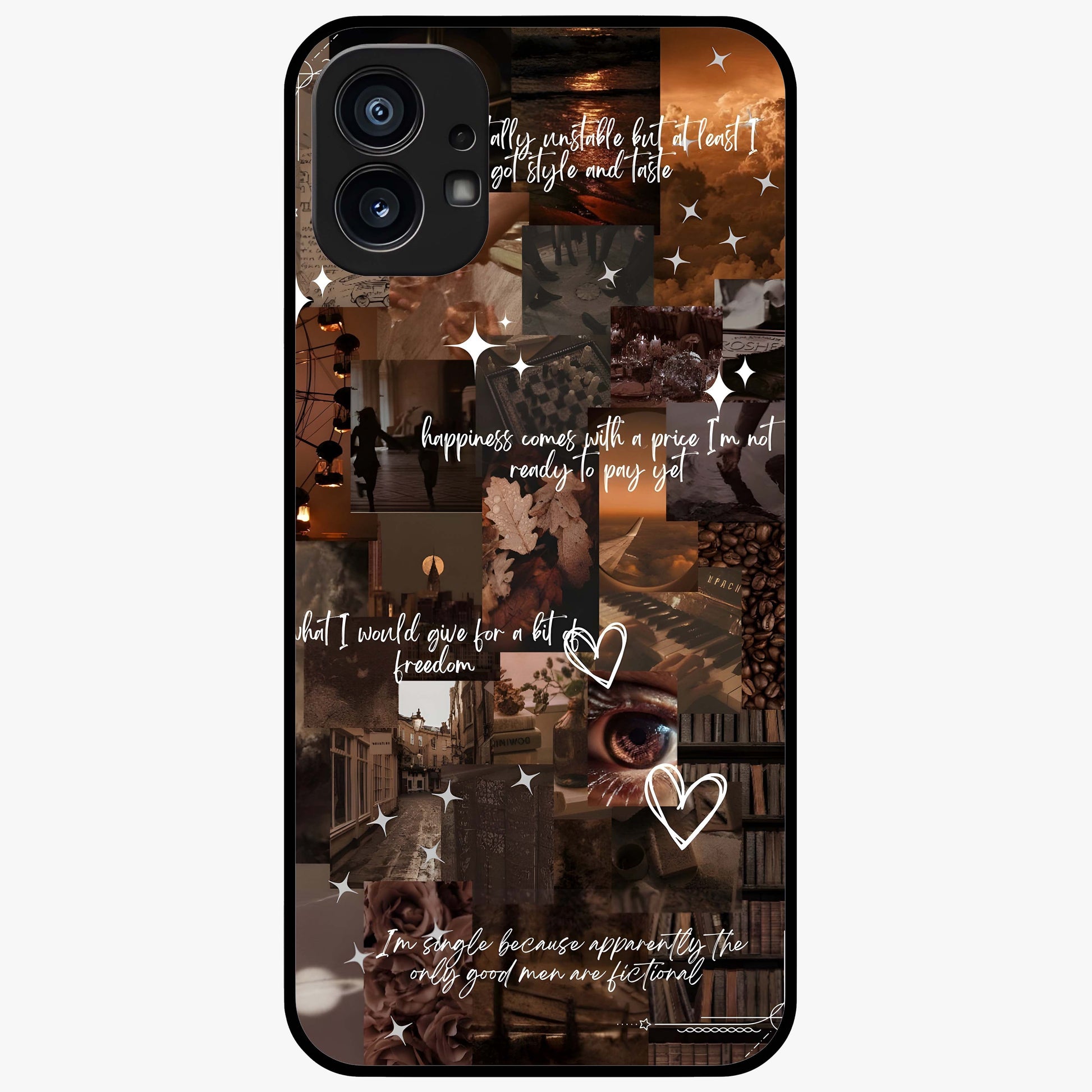 Bittersweet Aesthetic Chaos Glass Case showing flat back view with artistic chaotic aesthetic design and glossy glass finish.