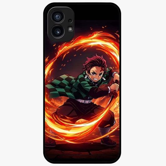 Blazing Sword Resolve Glass Case showing flat back view with fiery sword artwork and glossy glass finish.