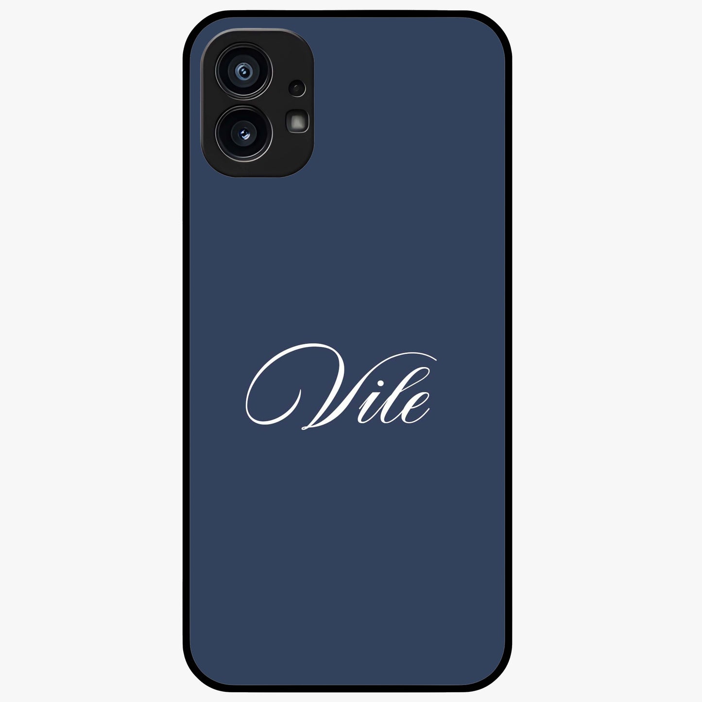 Blue Background Personalized Custom Name Glass Case showing flat back view with minimal blue background and custom name design.