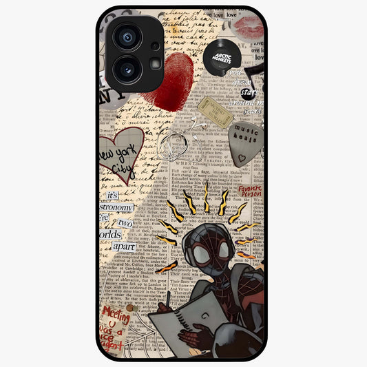 City Dream Sketch Glass Case showing flat back view with artistic city skyline sketch artwork and glossy glass finish.