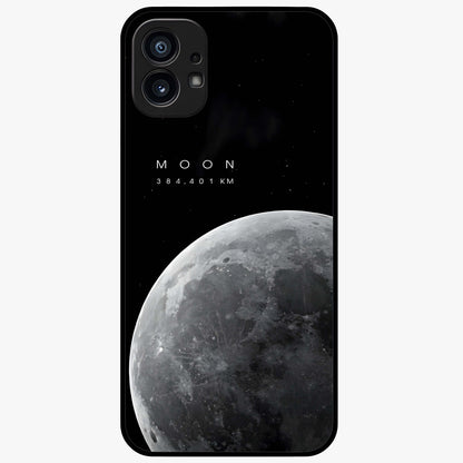 Cosmic Moon Glow Glass Case showing flat back view with glowing moon artwork and glossy glass finish.