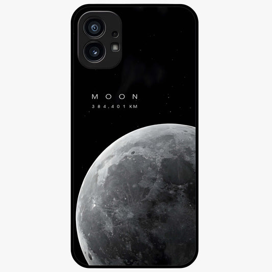 Cosmic Moon Glow Glass Case showing flat back view with glowing moon artwork and glossy glass finish.