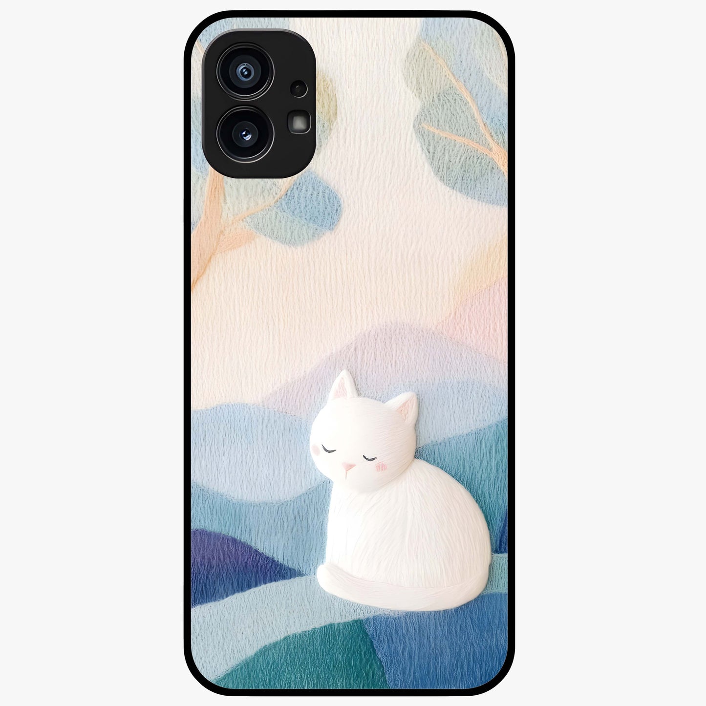 Cotton Dream Cat Glass Case showing flat back view with soft dreamy cat artwork and glossy glass finish.