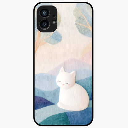 Cotton Dream Cat Glass Case showing flat back view with soft dreamy cat artwork and glossy glass finish.