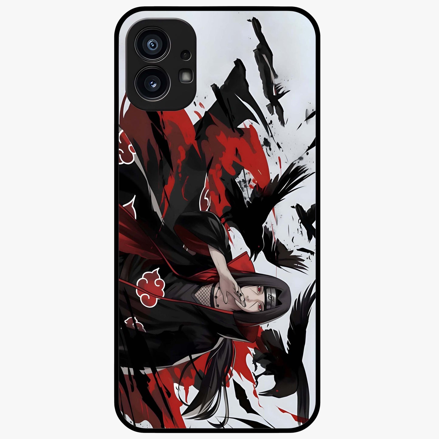 Crimson Crow Illusion Glass Case showing flat back view with artistic crow illusion artwork and glossy glass finish.