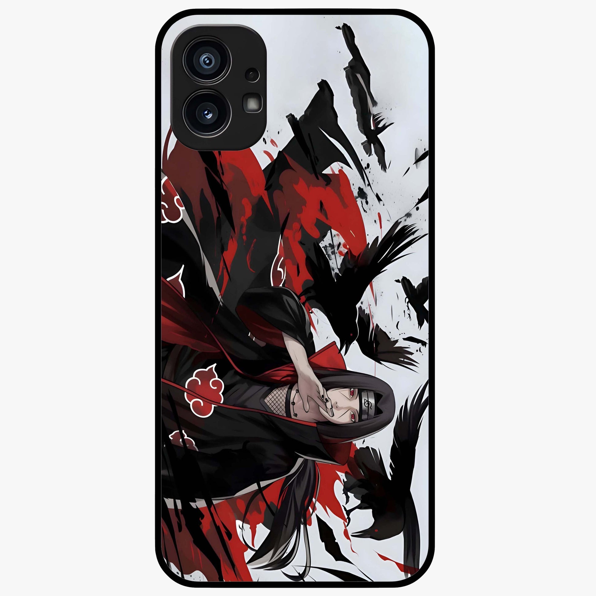 Crimson Crow Illusion Glass Case showing flat back view with artistic crow illusion artwork and glossy glass finish.