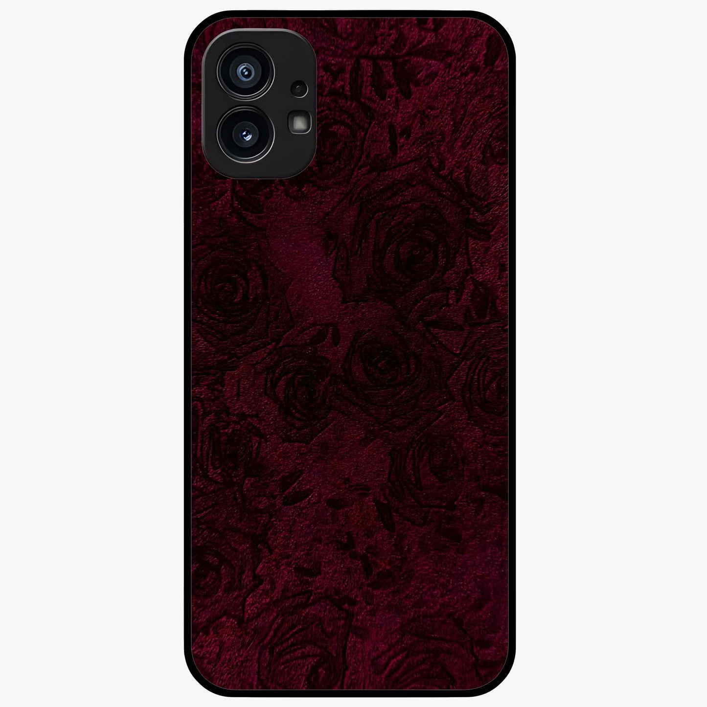 Crimson Fade Flow Glass Case showing flat back view with flowing crimson gradient artwork and glossy glass finish.