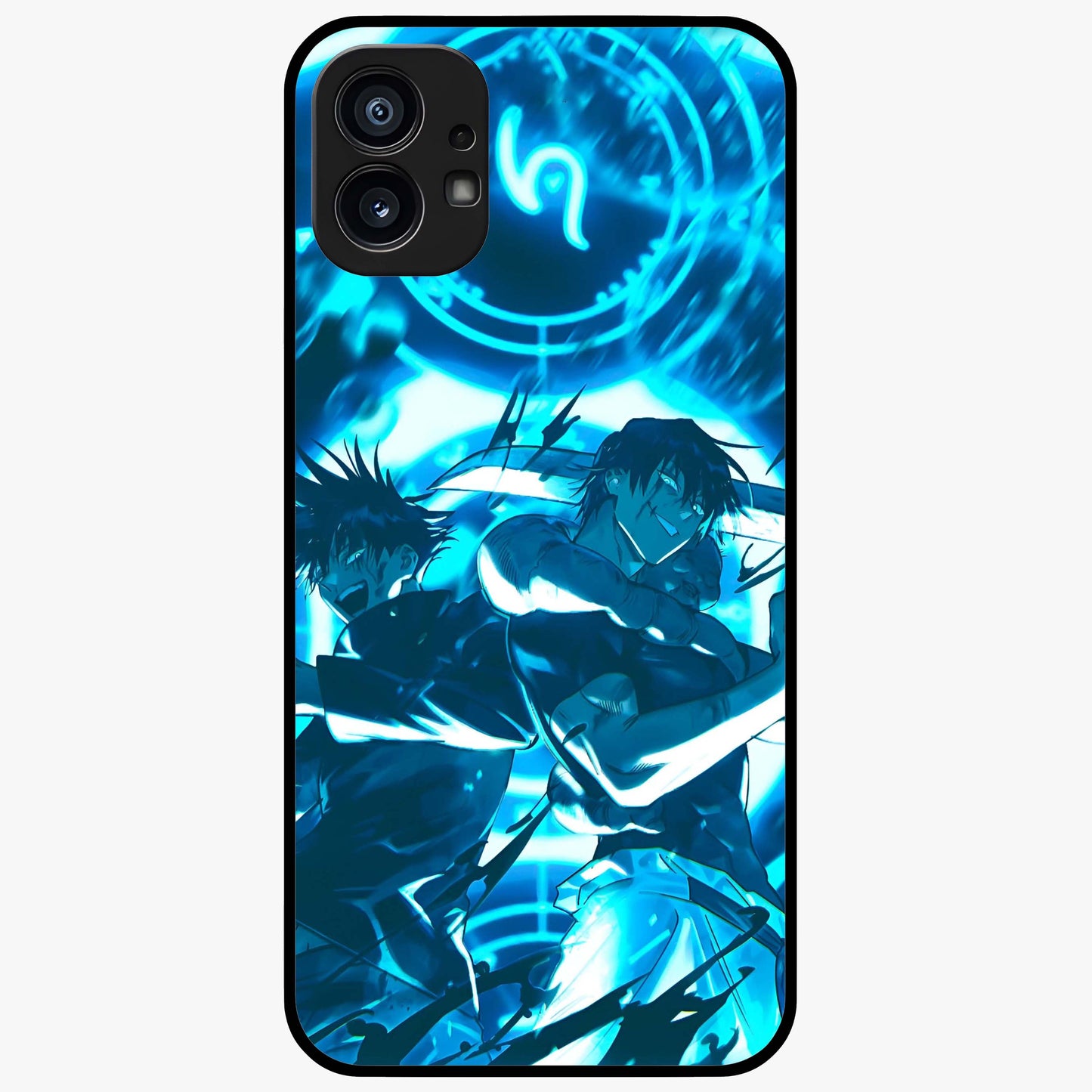 Cursed Energy Clash Glass Case showing flat back view with intense cursed energy artwork and glossy glass finish.