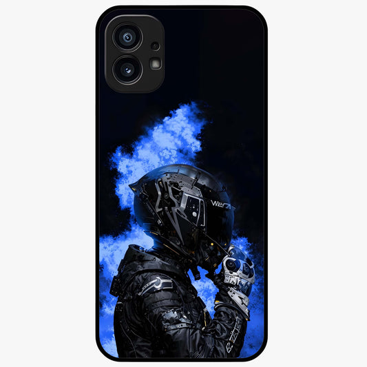Cyber Sentinel Protocol Glass Case showing flat back view with futuristic cyber themed artwork and glossy glass finish.