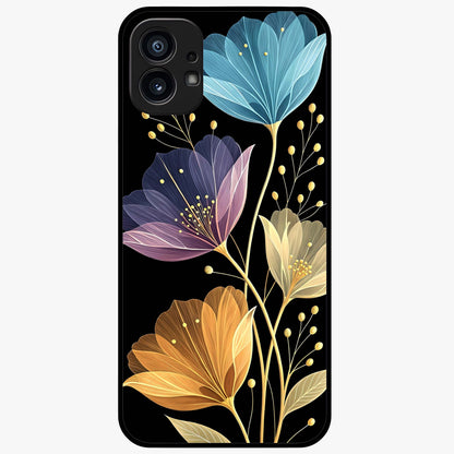 Delicate Multicolor Flowers Glass Case showing flat back view with vibrant floral artwork and glossy glass finish.