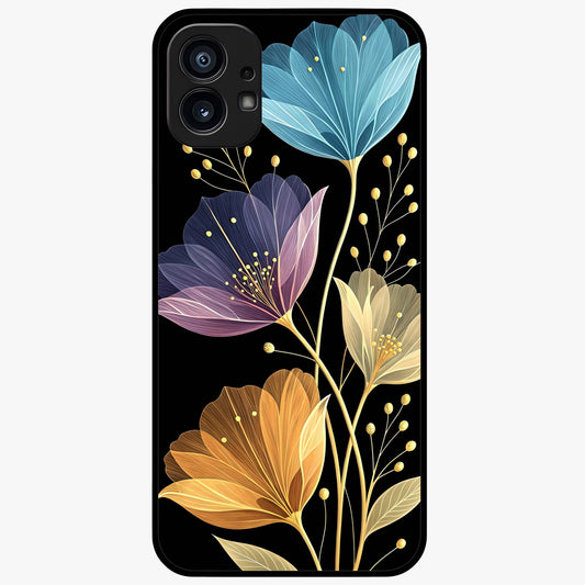 Delicate Multicolor Flowers Glass Case showing flat back view with vibrant floral artwork and glossy glass finish.