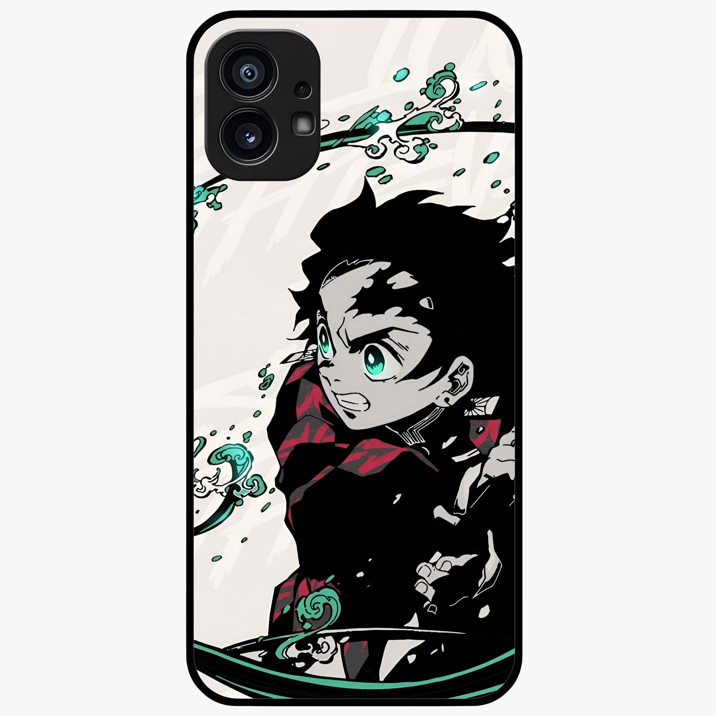 Demon Slayer Glass Case showing flat back view with bold anime inspired artwork and glossy glass finish.