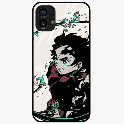 Demon Slayer Glass Case showing flat back view with bold anime inspired artwork and glossy glass finish.