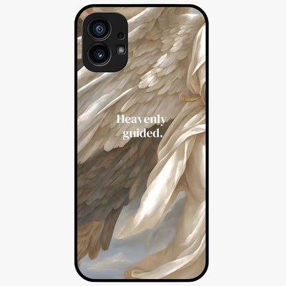Divine Winged Grace Glass Case showing flat back view with elegant wing inspired artwork and glossy glass finish.