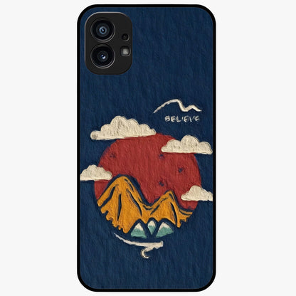 Dream Beyond Mountains Glass Case showing flat back view with scenic mountain landscape artwork and glossy glass finish.