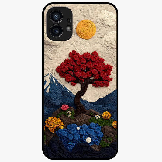 Eternal Nature Tapestry Glass Case showing flat back view with intricate nature tapestry artwork and glossy glass finish.