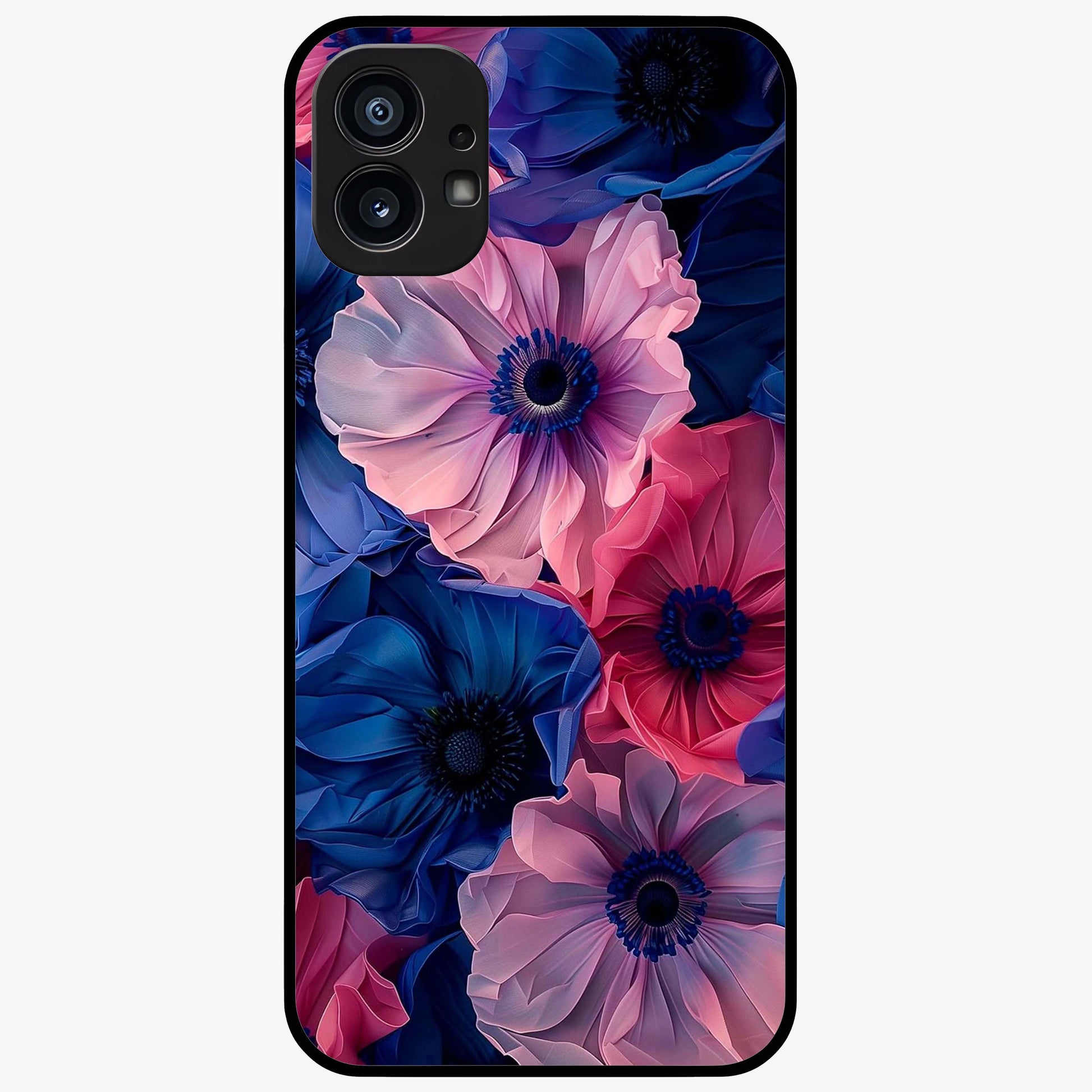 Flower Paper Art Pattern Glass Case showing flat back view with paper cut style floral artwork and glossy glass finish.
